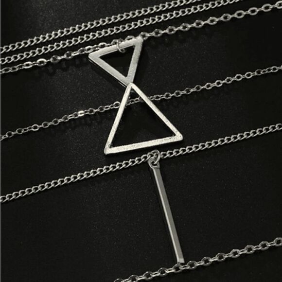 Zinc Alloy Multi-Layered Silver color  Triangle Pendant
Necklace - Picture 3 of 8